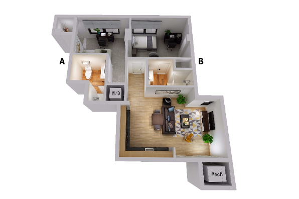 HH Midtown Apartments, 2x2 Standard (Photo 4)